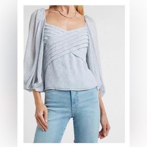 NEW Express Light Blue Pleated Balloon Sleeve Blouse